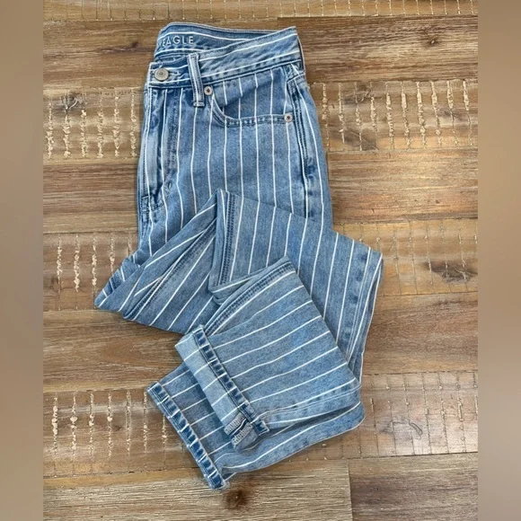 American Eagle Mom Stripe Jeans~Size 0 Regular~Hi Rise - Picture 6 of 9